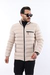 Erkek Trend Fermuarlı Şık Krem Şişme Mont