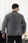 Erkek Oversize Günlük Bomber Jean Antrasit Fermuarlı Kot Ceket