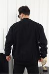 Erkek Oversize Günlük Bomber Jean Siyah Fermuarlı Kot Ceket