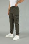 Erkek Kargo Cepli Fermuar Detaylı Jogger Haki Paraşüt Pantolon
