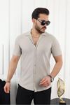 Erkek Kendinden Desenli Kısa Kol Taş Keten Gömlek