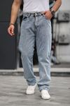 Erkek Bol Paça Basic Yüksek Bel Mavi Baggy Pantolon