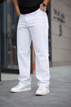 Erkek Bol Paça Basic Yüksek Bel Beyaz Baggy Pantolon