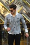 Erkek Slim Fit Penye Kapüşonlu Düğmeli Kot Gömlek