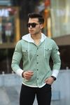 Erkek Slim Fit Penye Kapüşonlu Düğmeli Kot Gömlek