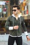Erkek Slim Fit Penye Kapüşonlu Düğmeli Kot Gömlek