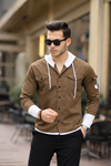 Erkek Slim Fit Penye Kapüşonlu Düğmeli Kot Gömlek