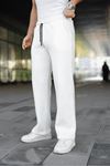 Erkek Bol Paça Beli Lastikli Beyaz Eşofman Altı