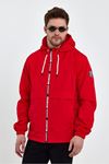 Erkek Baskılı Kapşonlu Kırmızı Rüzgarlık & Yağmurluk
