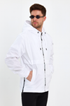 Erkek Baskılı Kapşonlu Beyaz Rüzgarlık & Yağmurluk