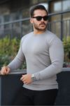 Erkek Bisiklet Yaka Uzun Kollu Gri Triko Kazak