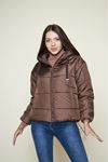Kadın Kışlık Cepli Basic Kapüşonlu Kahve Şişme Mont
