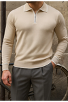 Erkek Günlük Çizgili Trend Bej Polo Yaka Kazak