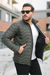 Erkek Kışlık Fermuarlı Günlük Kapitone Haki Şişme Mont