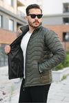 Erkek Kışlık Fermuarlı Günlük Kapitone Haki Şişme Mont