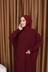 Kadın Trend Basic Uzun Kollu Bordo Namaz Elbisesi