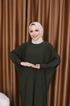 Kadın Trend Basic Uzun Kollu Haki Namaz Elbisesi