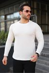 Erkek Trend Basic Slim Fit Bisiklet Yaka Beyaz Kazak