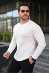 Erkek Trend Basic Slim Fit Bisiklet Yaka Beyaz Kazak
