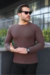 Erkek Trend Basic Slim Fit Bisiklet Yaka Kahve Kazak
