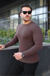 Erkek Trend Basic Slim Fit Bisiklet Yaka Kahve Kazak