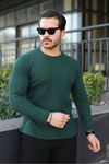 Erkek Trend Basic Slim Fit Bisiklet Yaka Yeşil Kazak
