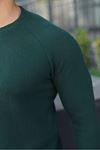 Erkek Trend Basic Slim Fit Bisiklet Yaka Yeşil Kazak