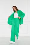 Kadın Oversize Ceket Bol Pantolon Yeşil İkili Takım