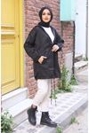 Kadın Kapşonlu Trend Cepli Oversize Uzun Siyah Yağmurluk