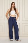 Kadın Trend Yüksek Bel Lastikli Lacivert Bol Pantolon