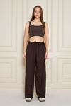 Kadın Trend Yüksek Bel Lastikli Kahve Bol Pantolon