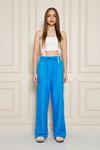 Kadın Trend Yüksek Bel Lastikli Mavi Bol Pantolon