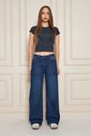 Kadın Bol Paça Yüksek Bel Baggy Lacivert Kot Pantolon