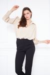 Kadın Trend Balon Kol Oversize Krem Şık Bluz Gömlek