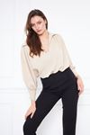 Kadın Trend Balon Kol Oversize Krem Şık Bluz Gömlek