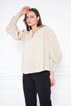 Kadın Trend Balon Kol Oversize Krem Şık Bluz Gömlek