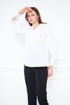 Kadın Trend Balon Kol Oversize Beyaz Şık Bluz Gömlek