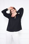 Kadın Trend Balon Kol Oversize Siyah Şık Bluz Gömlek