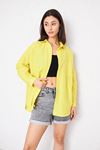Kadın Cepli Trend Kollu Düğmeli Sarı Tunik Gömlek
