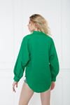 Kadın Trend Balon Kol Düğmeli Basic Yeşil Tunik Gömlek