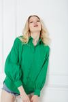 Kadın Trend Balon Kol Düğmeli Basic Yeşil Tunik Gömlek