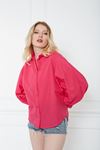 Kadın Trend Balon Kol Düğmeli Basic Pembe Tunik Gömlek