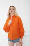 Kadın Trend Balon Kol Düğmeli Basic Turuncu Tunik Gömlek