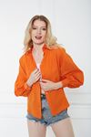 Kadın Trend Balon Kol Düğmeli Basic Turuncu Tunik Gömlek