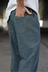 Erkek Trend Basic Bol Paça Petrol Baggy Keten Pantolon