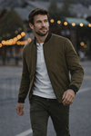 Erkek Comfort Fit Basic Haki Süet Nubuk Ceket