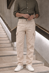 Erkek Yüksek Bel Bol Paça Bej Kargo Baggy Pantolon
