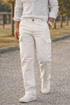 Erkek Premium Comfort Beyaz Kargo Baggy Pantolon