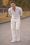 Erkek Premium Comfort Beyaz Kargo Baggy Pantolon