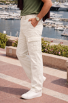 Erkek Relax Fit Beyaz Baggy Kargo Pantolon